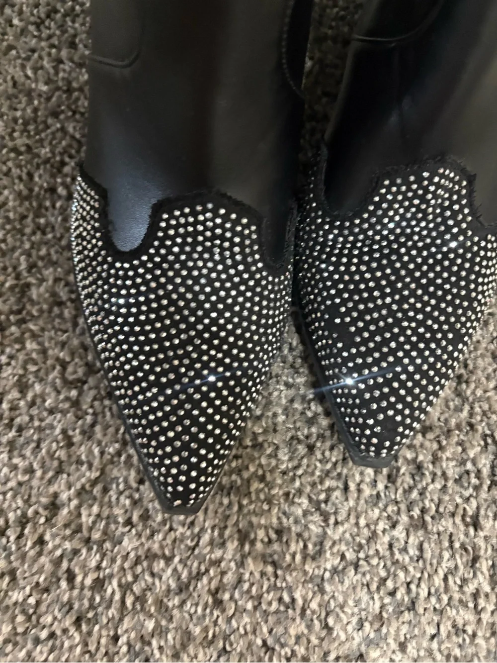 Black Studded Over-the-Knee Western Boots